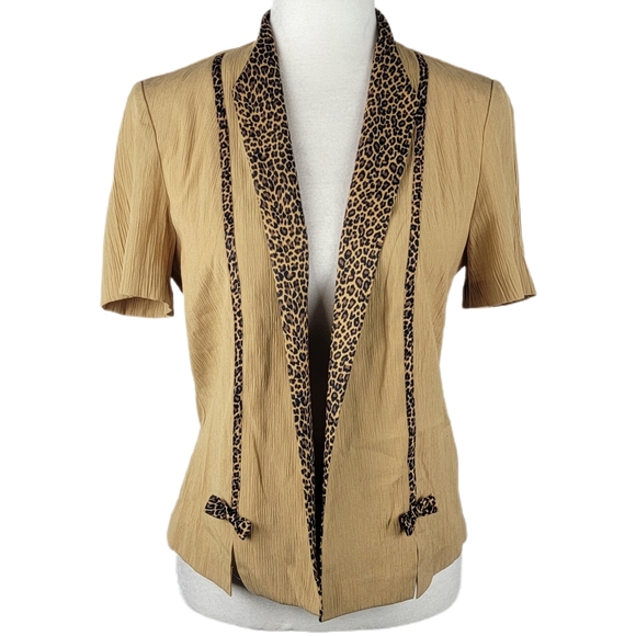 Miss Dorby Tops - Miss Dorby Vintage Beige & Leopard Print Open Front Short Sleeve Cardigan Size 8